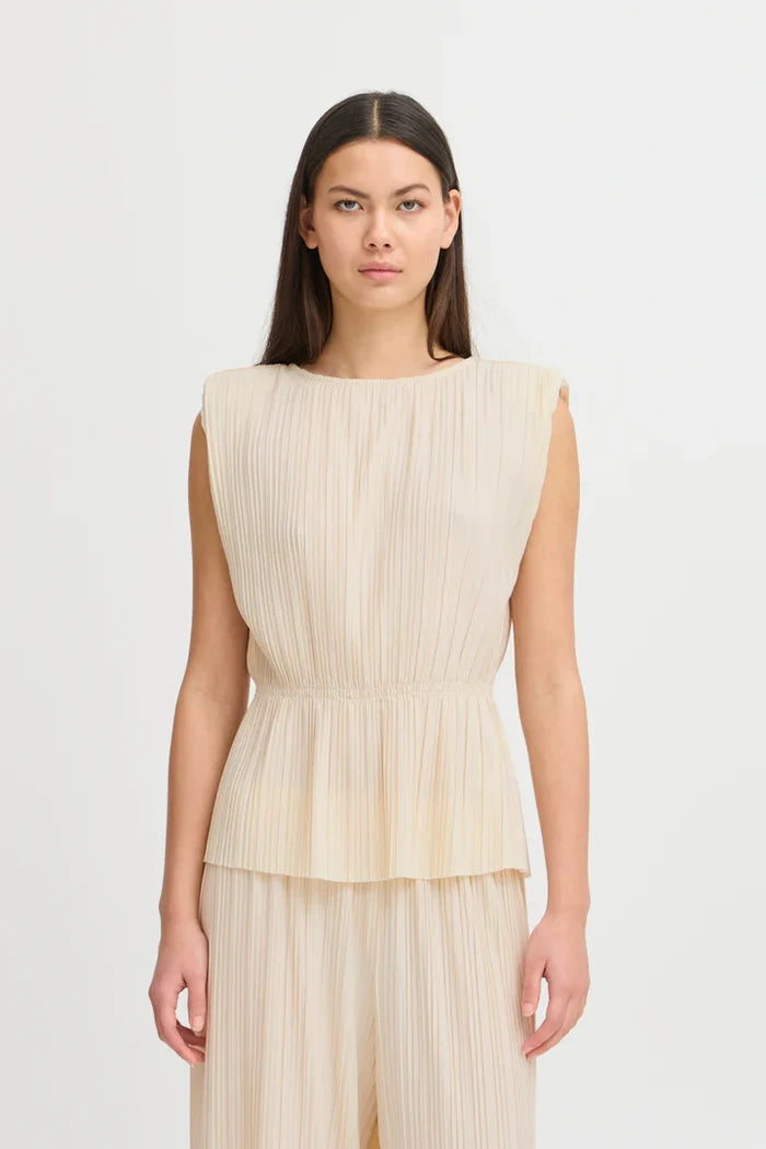 Ana Plisse Sleeveless Top (Almond Milk)