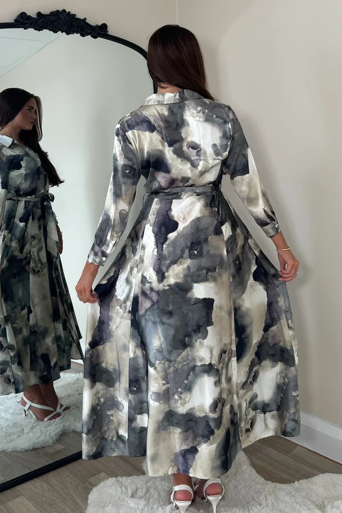 Angela Shirt Dress (Grey Print)