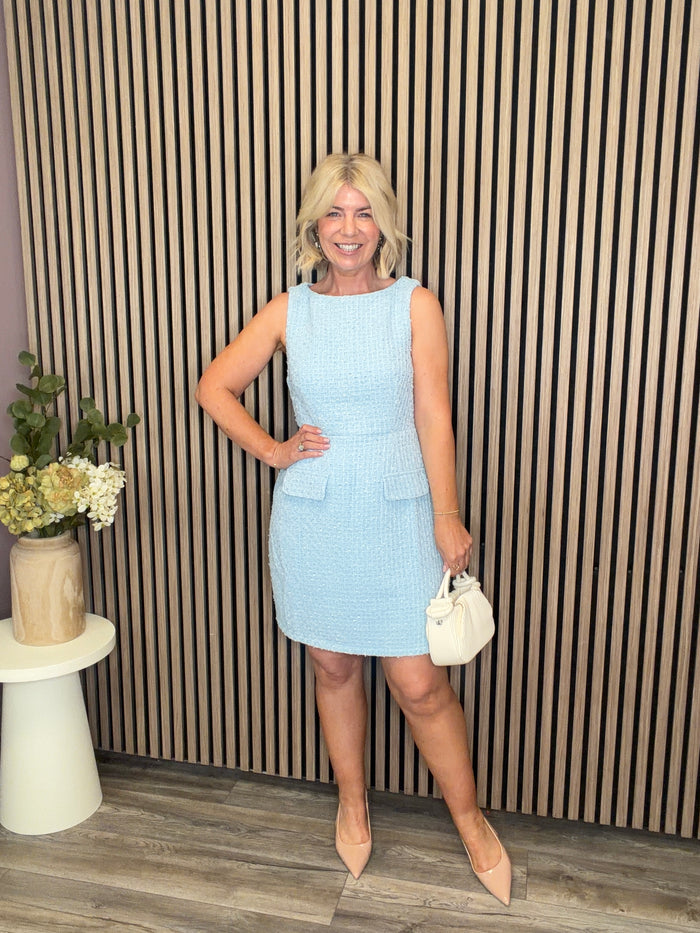 Athenia Tweed Mini Dress (Blue)