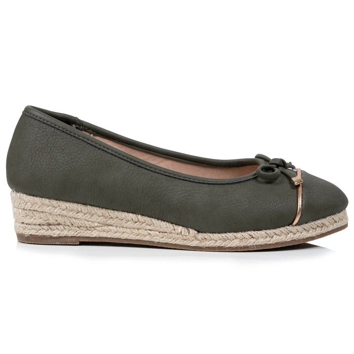 Ballerines Femme corde talon compensé Kaki