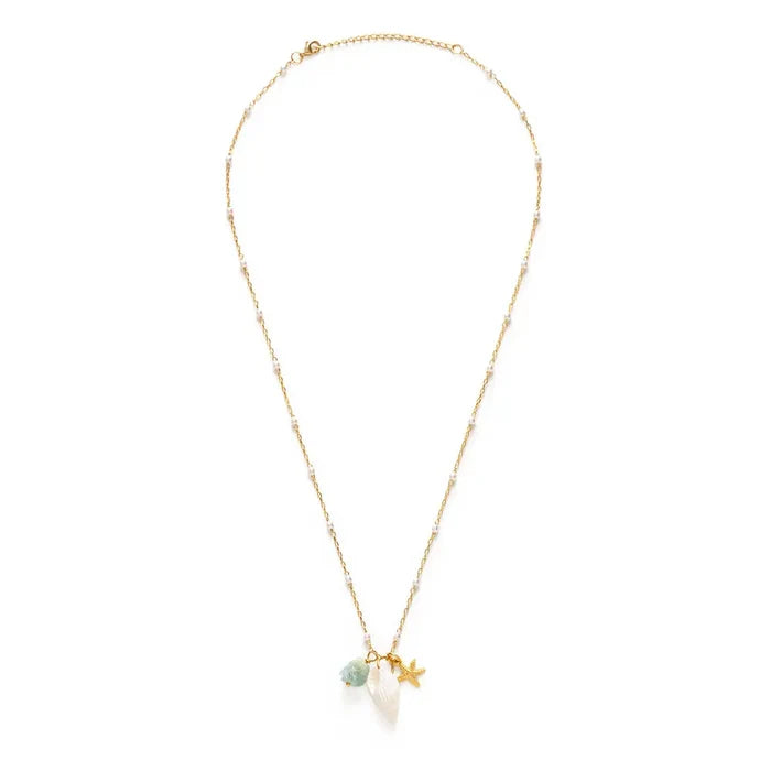 Necklace with star and heart-shaped pendant on a white background