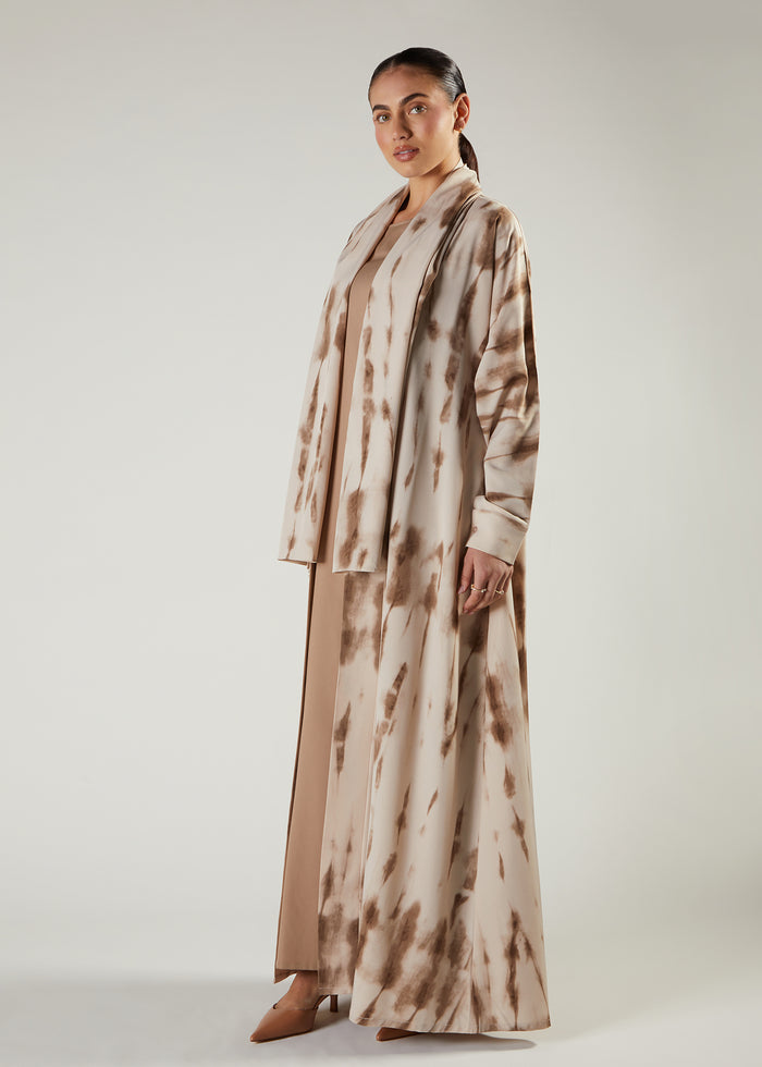 Beige & Brown Open Abaya