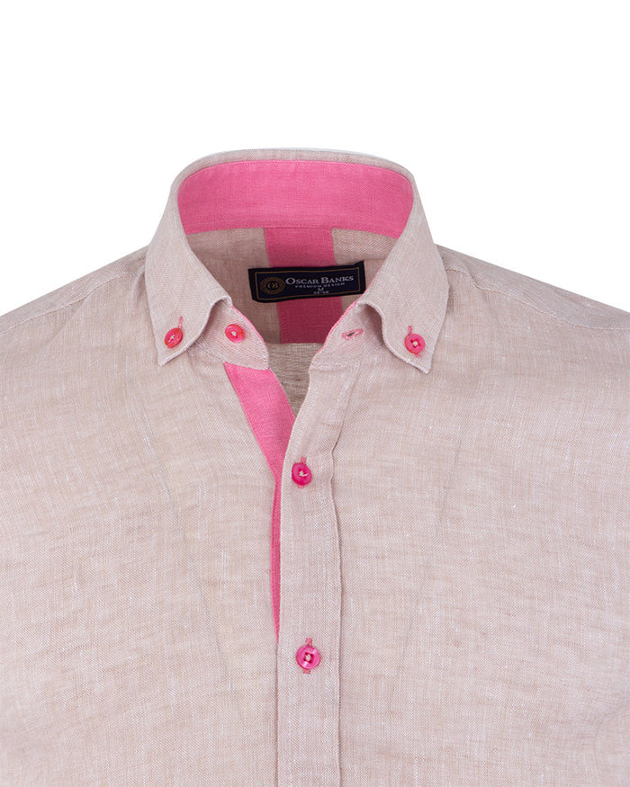 Beige Linen Long Sleeve Shirt-Makrom