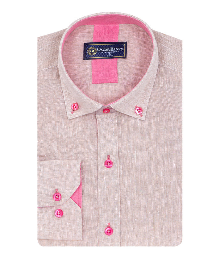 Beige Linen Long Sleeve Shirt-Makrom