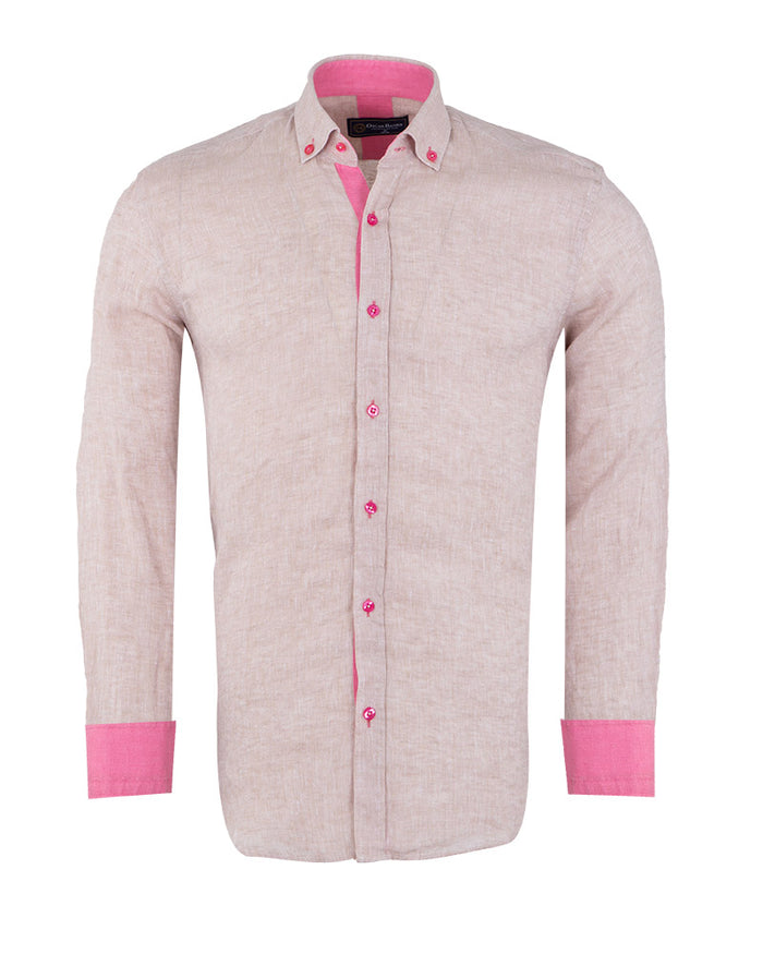 Beige Linen Long Sleeve Shirt-Makrom
