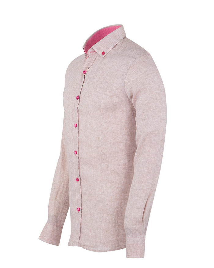 Beige Linen Long Sleeve Shirt-Makrom