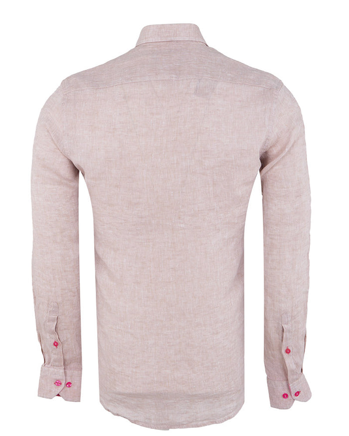 Beige Linen Long Sleeve Shirt-Makrom
