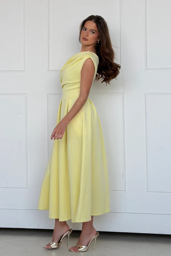 Betty Asymmetric Midi Dress (Yellow)