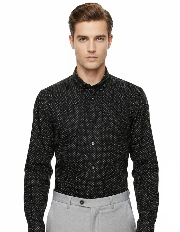 Black Dotted Print Shirt-Makrom