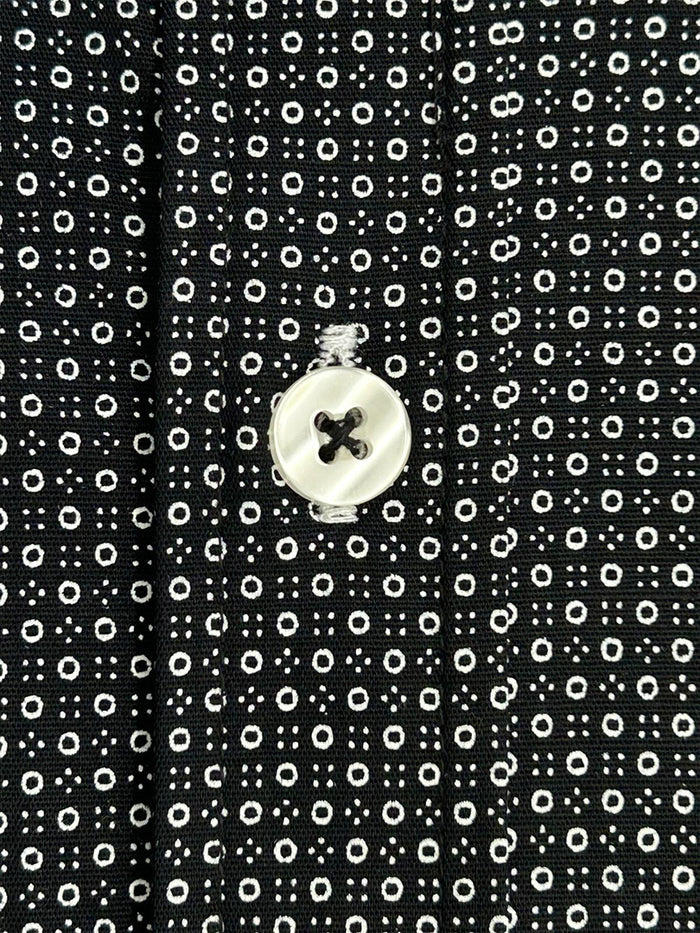 Black Double Collar Mini Polka Dot Men's Shirt-Makrom