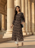 Black Floral Printed Kurta, Princess Cur Kurta, A-Line Kurta, Floral Print, Mandarin Collar kurta, printed kurta