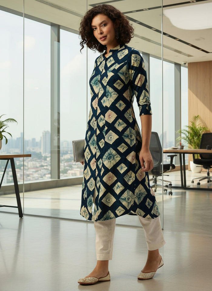 Black Geometric Printed Mandarin Collar Kurta