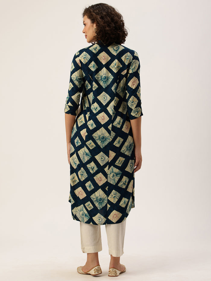 Black Geometric Printed Mandarin Collar Kurta