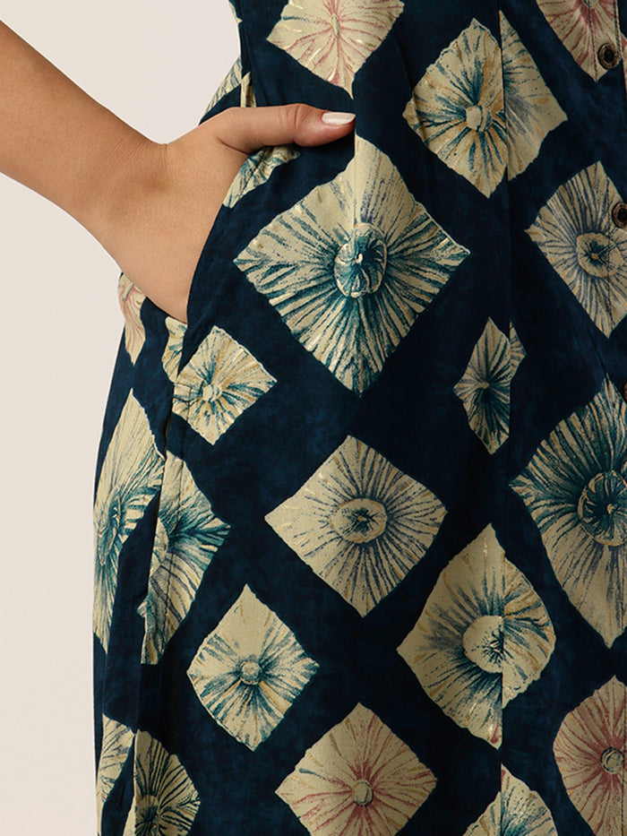 Black Geometric Printed Mandarin Collar Kurta