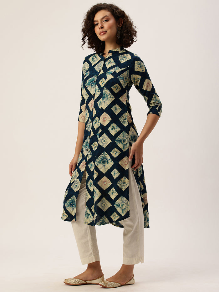 Black Geometric Printed Mandarin Collar Kurta