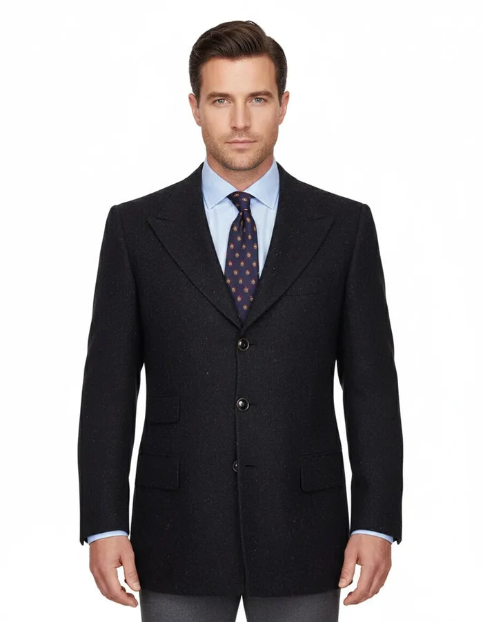 Black Plain Design Men's Overcoat-Makrom