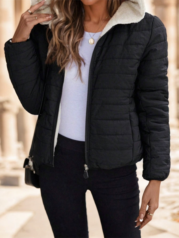 Black Women’s Padded Coat – Lightweight, Warm, Short