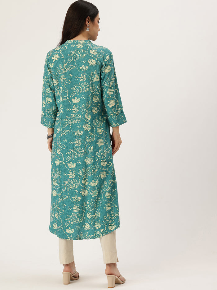 Blue Floral Printed Kurta, Princess Cur Kurta, A-Line Kurta, Floral Print, Mandarin Collar kurta, printed kurta