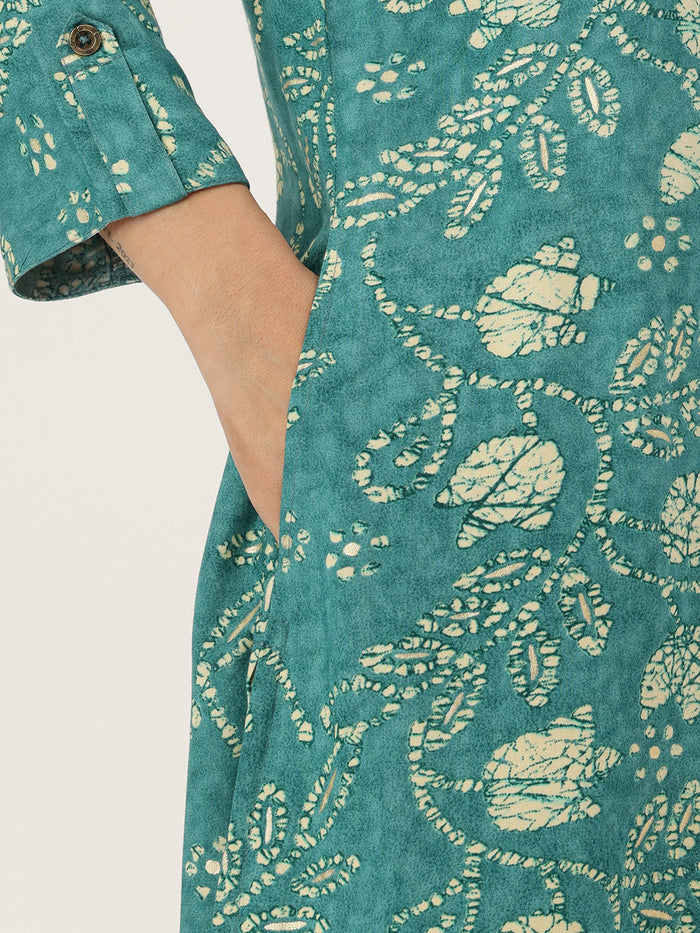 Blue Floral Printed Kurta, Princess Cur Kurta, A-Line Kurta, Floral Print, Mandarin Collar kurta, printed kurta