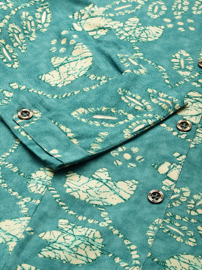Blue Floral Printed Kurta, Princess Cur Kurta, A-Line Kurta, Floral Print, Mandarin Collar kurta, printed kurta