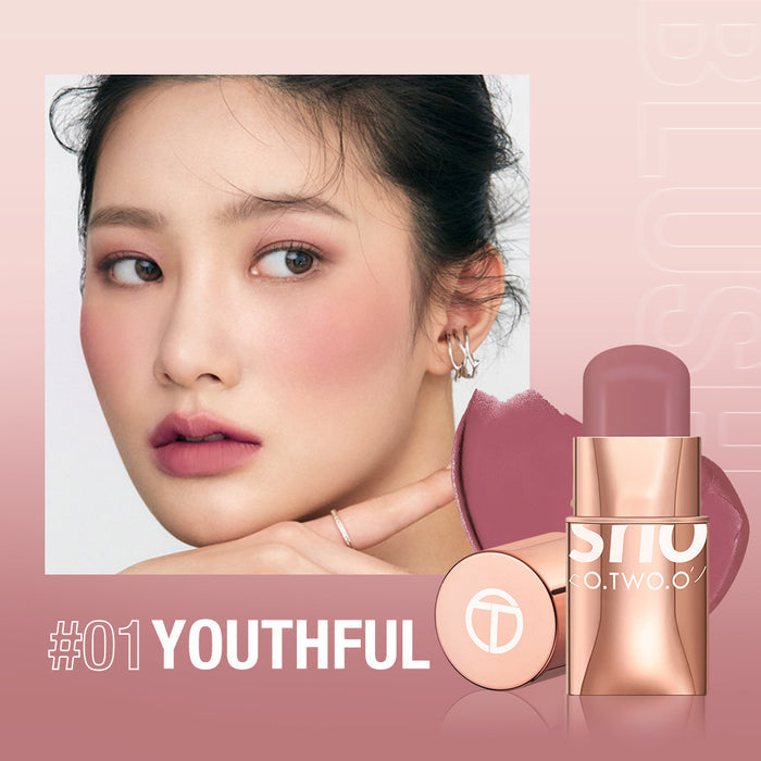 Blush stick shown as a portable face makeup product with a cream format and selectable options for cheek color application.