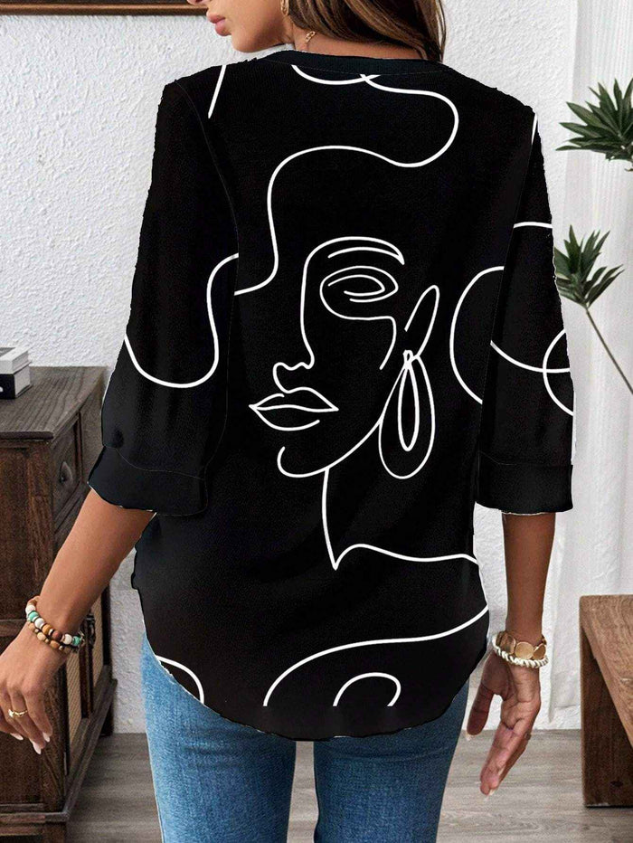 Boho office blouse with V neck, knot front and batwing sleeves for office and weekend styling. Features office-ready styling.