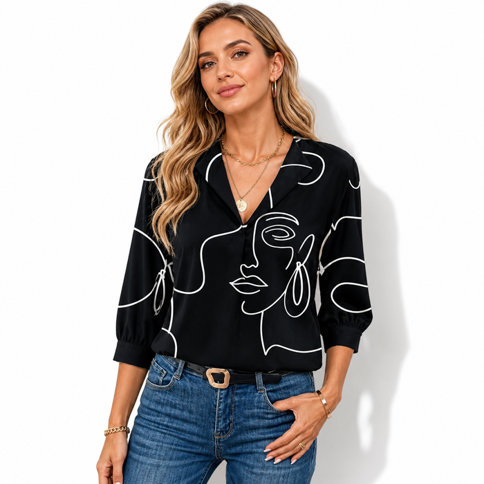 V neck work blouse for women with knot front and batwing sleeves for office and weekend styling, with Black or White options.