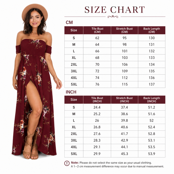 Off shoulder summer dress for women with long relaxed cut, airy movement and refined vacation-ready boho look for trips today