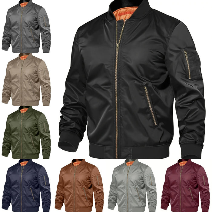 Classic Men's Baseball Jacket Navy Blue – Full Back with Ribbed Cuffs