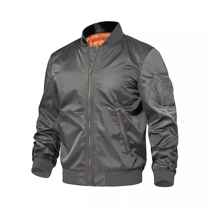 Comfort-Fit Men's Baseball Jacket Amber – Worn Open for Relaxed Vibe