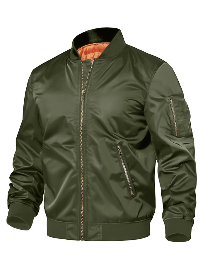 Premium Men's Baseball Jacket Gray – Lifestyle Shot in City Streets