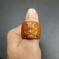 Bone Thumb Ring for Men 0.87" - Tibetan Buddhist art, front view