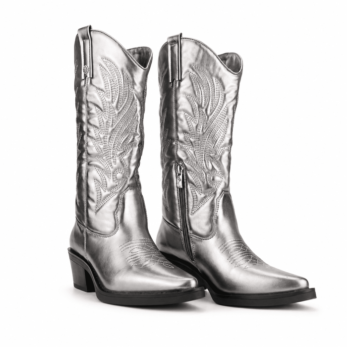 Bota Chalada Mujer West-22 Plateado Casual Botas Taco Chalada