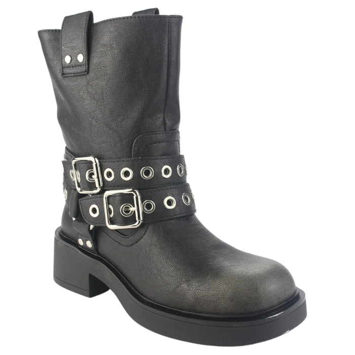 Botin Chalada Mujer Biker-5 Negro Casual Botines Plataforma Chalada