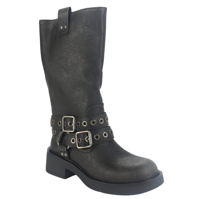 Botin Chalada Mujer Biker-6 Negro Casual Botines Taco Chalada