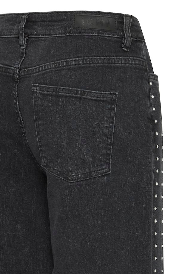 Braidy Rhinestone Wide Leg Jeans (Washed Black)