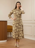 Brown Floral Printed Kurta, Princess Cur Kurta, A-Line Kurta, Floral Print, Mandarin Collar kurta, printed kurta