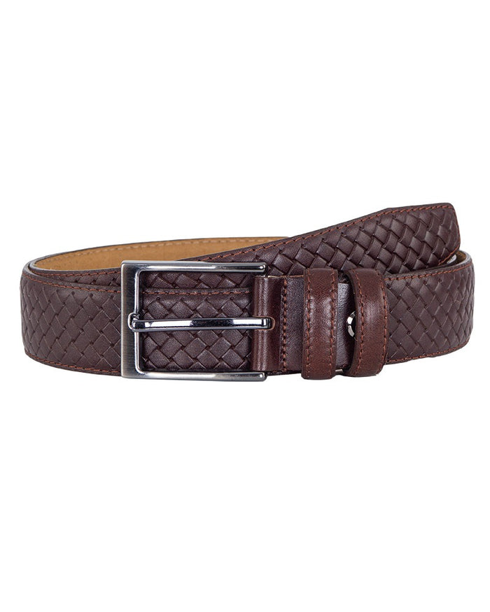 Brown Leather Woven Design Belt-Makrom