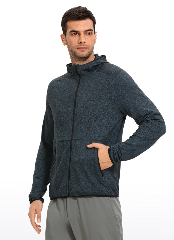 CRZ YOGA Men's Run Classic Fit Outerwear Brushed Full Zip Hoodie Royal Blue Heather