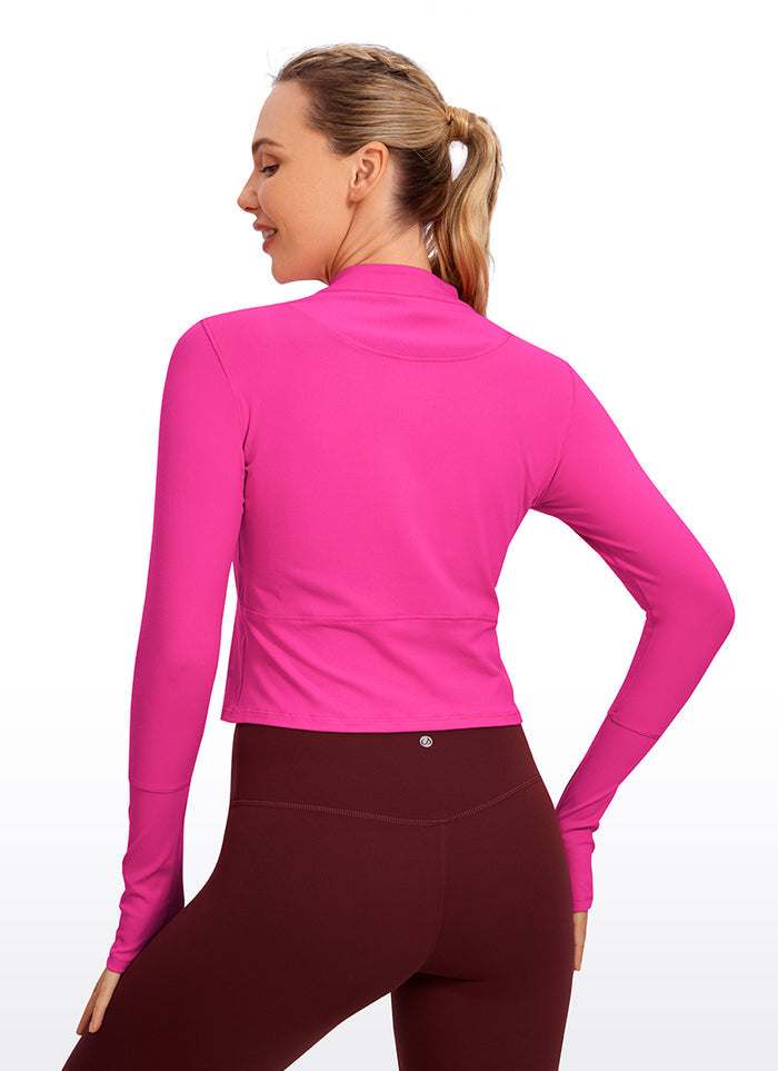 CRZ YOGA Women's Run Slim Fit Brushed Half-Zip Long Sleeve Cropped Hibiscus Purple