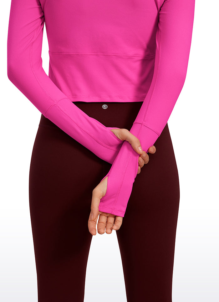 CRZ YOGA Women's Run Slim Fit Brushed Half-Zip Long Sleeve Cropped Hibiscus Purple
