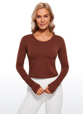 CRZ YOGA Women's Run Train Slim Fit Tops Brushed Long Sleeves Cropped Jujube Brown