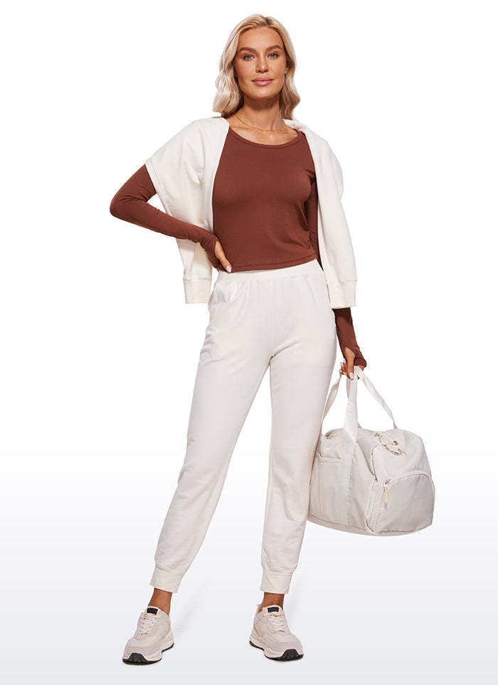 CRZ YOGA Women's Run Train Slim Fit Tops Brushed Long Sleeves Cropped Jujube Brown
