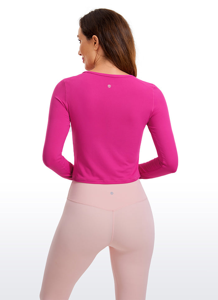 CRZ YOGA Women's Run Train Slim Fit Tops Brushed Long Sleeves Cropped Hibiscus Purple