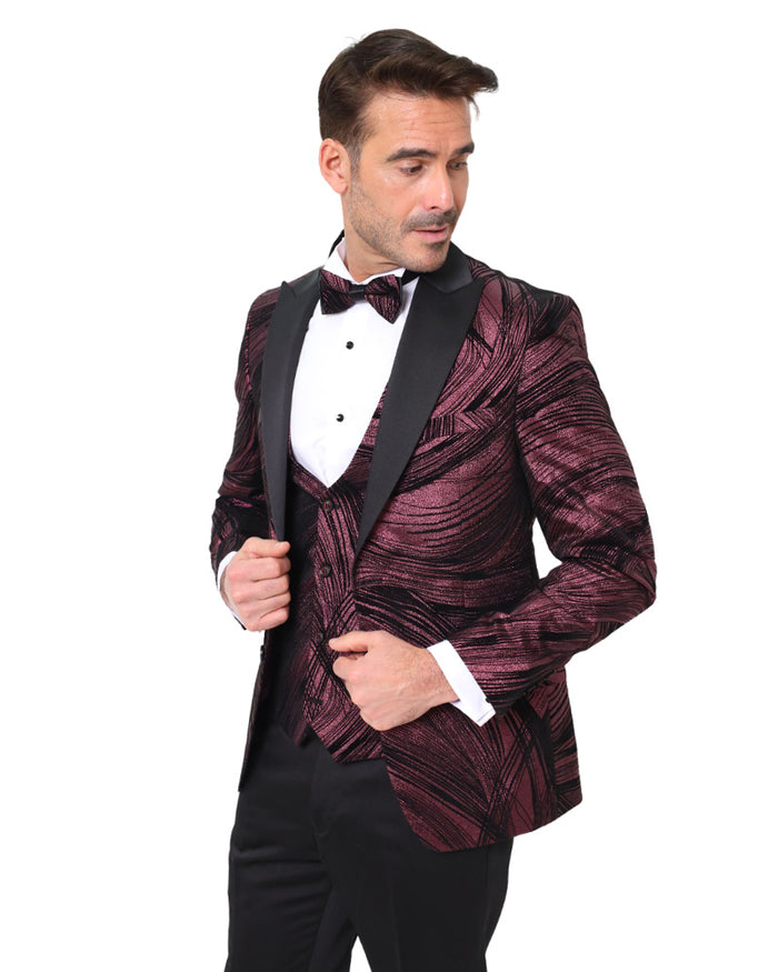 Burgundy Fashion Men's 4 Piece Textured Suit-Makrom