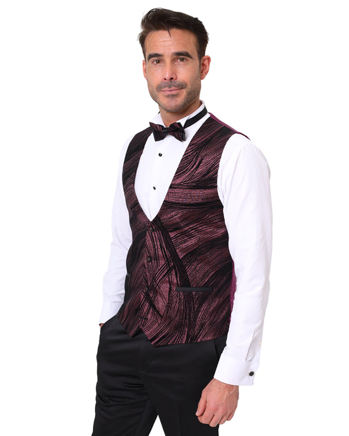 Burgundy Fashion Men's 4 Piece Textured Suit-Makrom