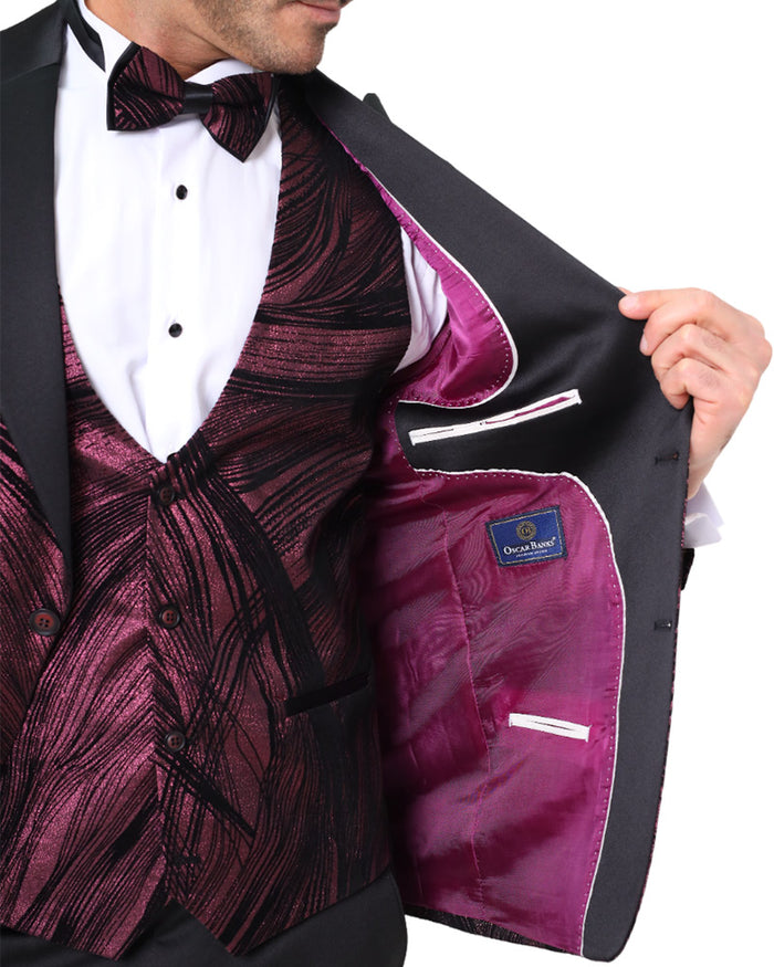 Burgundy Fashion Men's 4 Piece Textured Suit-Makrom