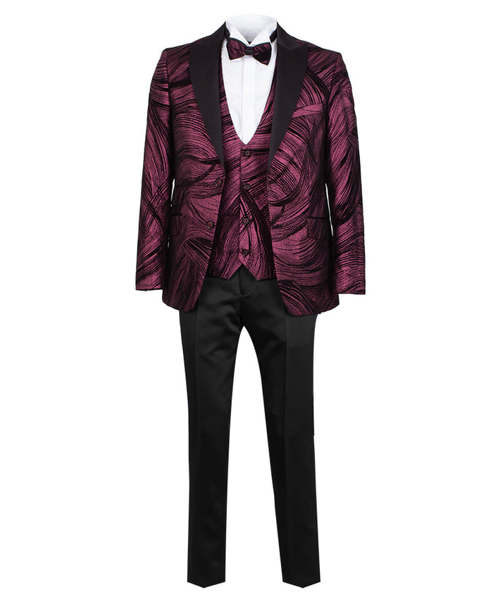 Burgundy Fashion Men's 4 Piece Textured Suit-Makrom