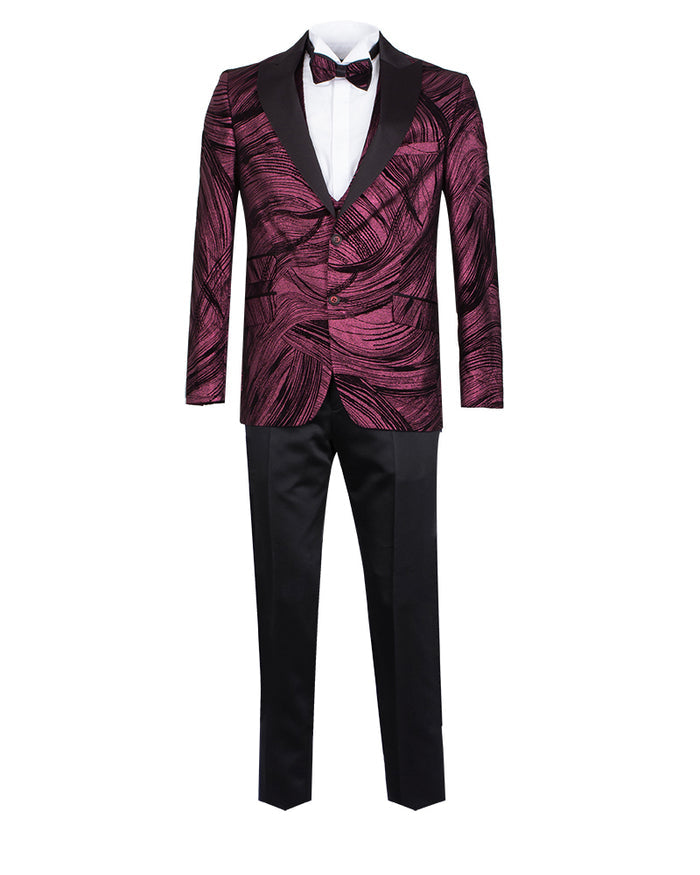 Burgundy Fashion Men's 4 Piece Textured Suit-Makrom