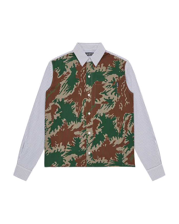Burst Camo Half Print Poplin Stripe Shirt